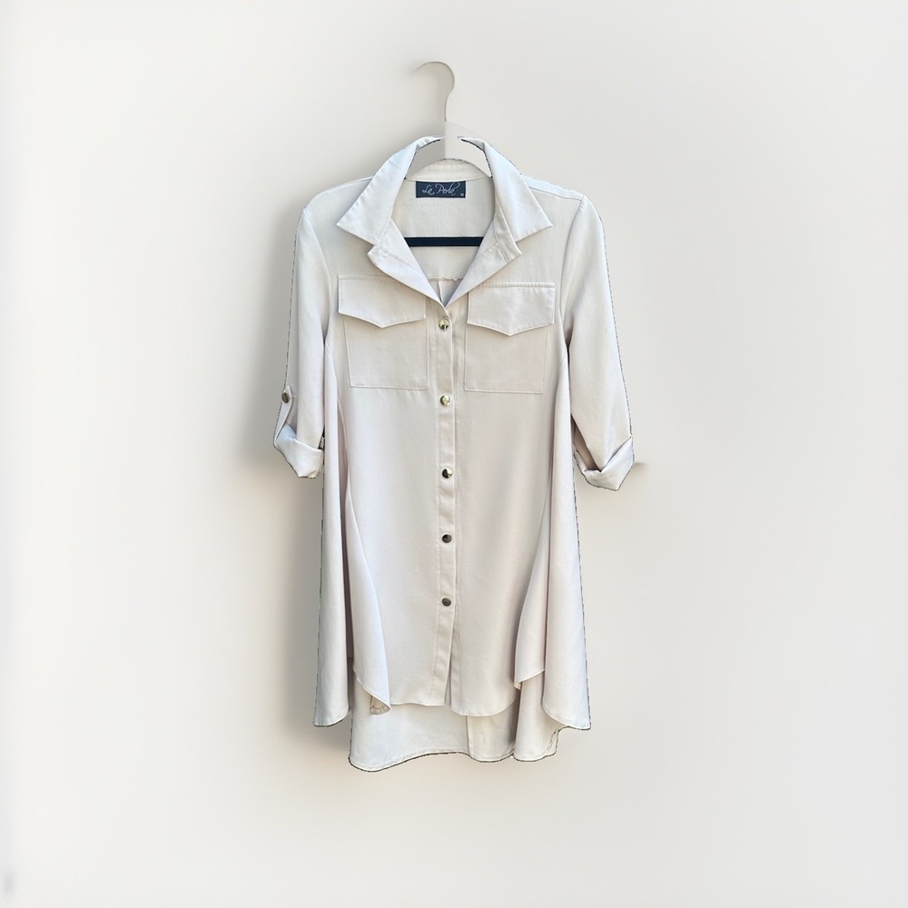 La‎ Perla beige tunic dress collared, button-front design chest pockets Size 36